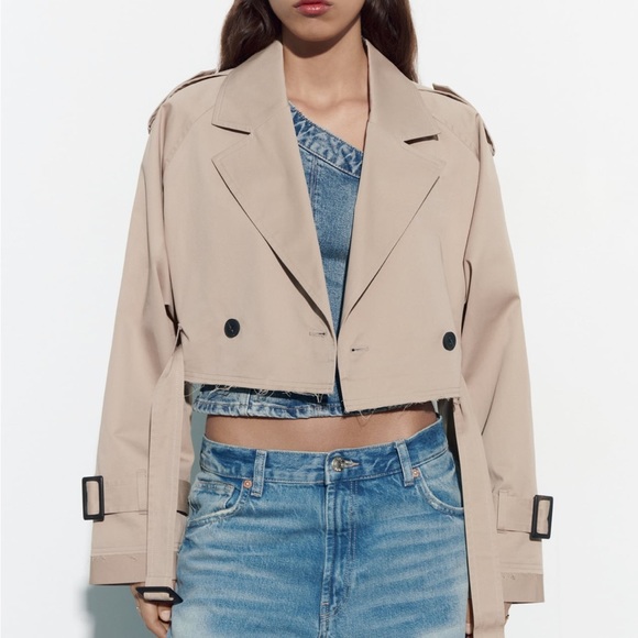 Zara Cropped Oversized Trench Coat Jacket - Picture 3 of 13